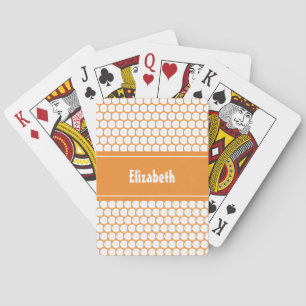 Orange & White Custom Personalized Name Geometric Playing Cards