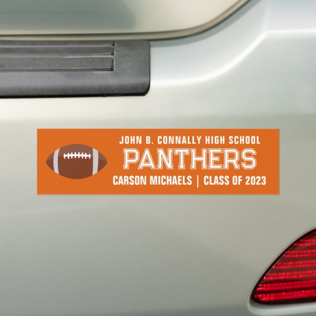 Orange White Custom School Football Team Player Bumper Sticker (On Car)