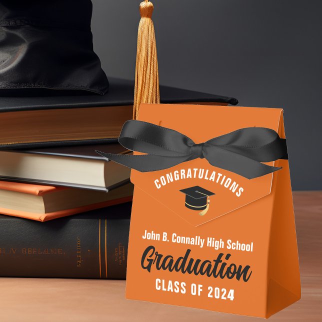 Orange White Custom School Graduation Party Favor Box (Creator Uploaded)
