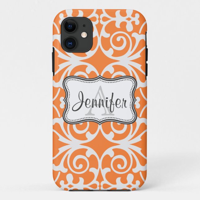 Orange & White Damask Monogram iPhone 5 Case-Mate iPhone Case (Back)