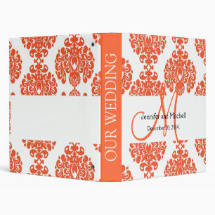Orange White Damask Wedding Planner Binders