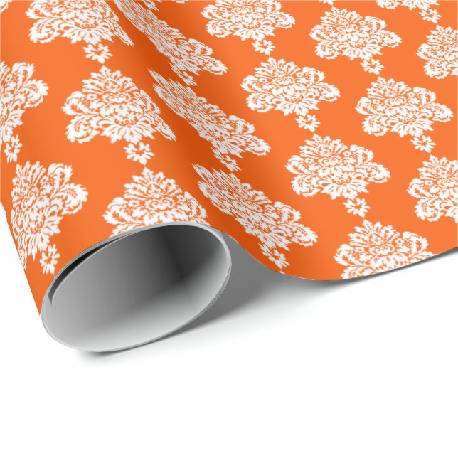 Orange | White Damask Wrapping Paper (Roll Corner)