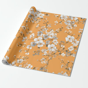 Orange White Ditsy Flower Pastel Boho 70s Vintage  Wrapping Paper