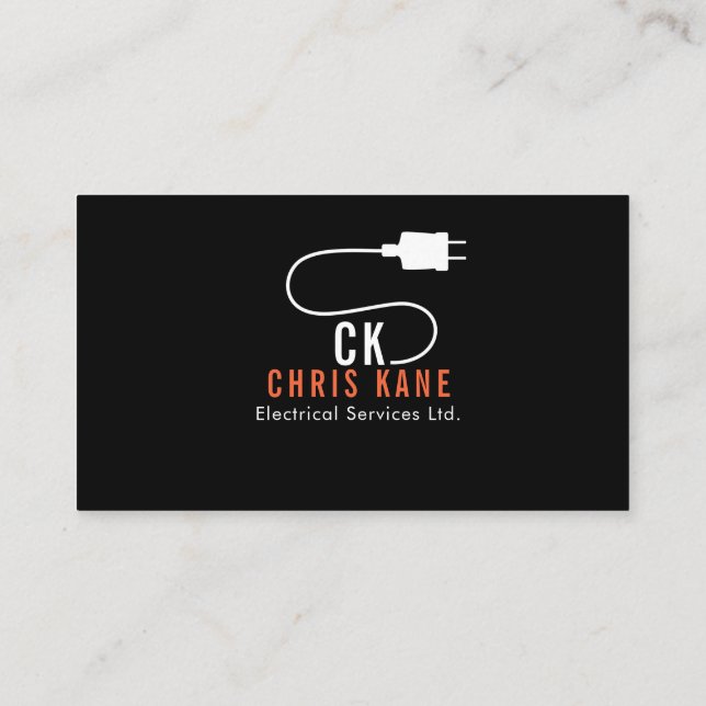 Orange & white electrician logo design business card (Back)