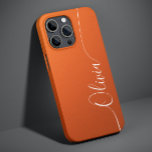 Orange White Elegant Calligraphy Script Name Case-Mate iPhone 14 Case<br><div class="desc">Orange Shimmer White Elegant Calligraphy Script Custom Personalized Name iPhone 14 Smart Phone Cases features a modern and trendy simple and stylish design with your personalized name in elegant hand written calligraphy script typography on a metallic orange shimmer background. Designed by ©Evco Studio www.zazzle.com/store/evcostudio</div>