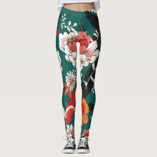 Orange-white floral: vintage seamless illustration leggings