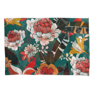 Orange-white floral: vintage seamless illustration pillowcase