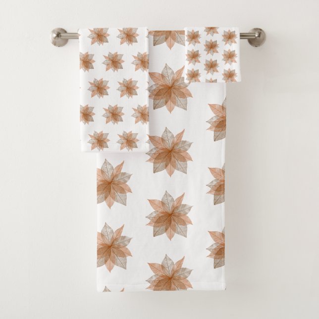 ORANGE WHITE FLOWER PATTERNED BATHROOM TOWEL SET (Insitu)