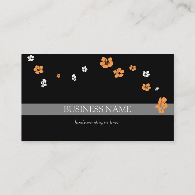 Orange White Flowers Elegant Business Card (Front)