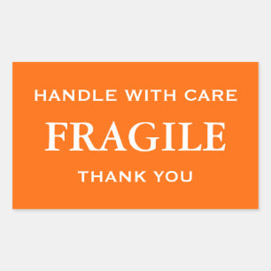 Orange/White Fragile. Handle with Care. Thank you. Sticker