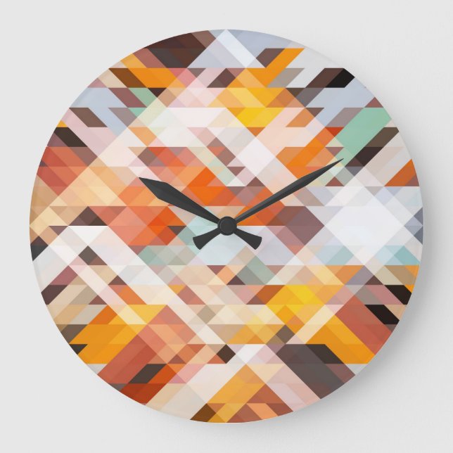 Orange White Geometric: Polygonal Background Large Clock (Front)