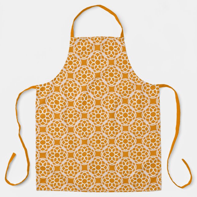 Orange White Geometric Seamless Pattern Apron (Front)