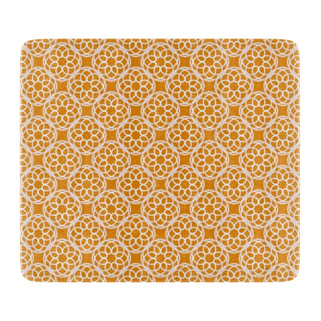 Orange White Geometric Seamless Pattern Cutting Board (Front)