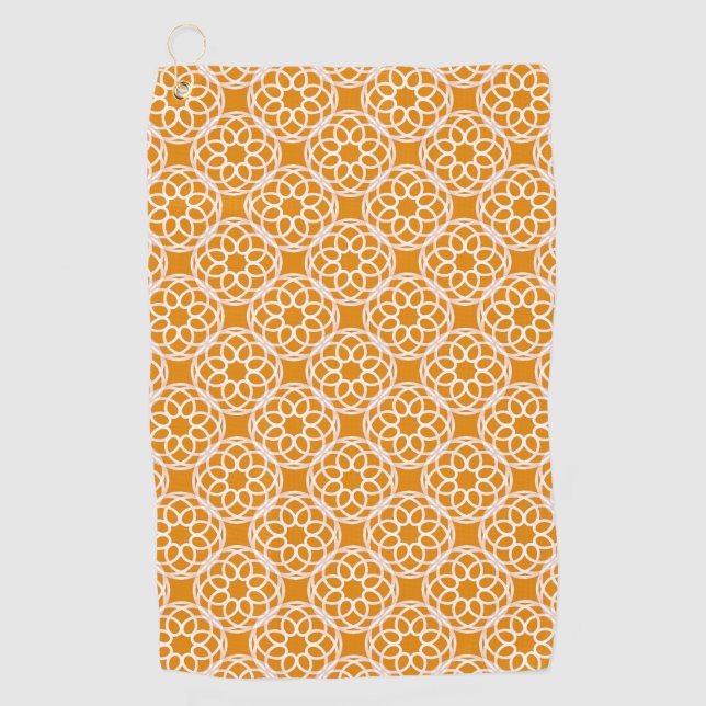Orange White Geometric Seamless Pattern Golf Towel (Front)