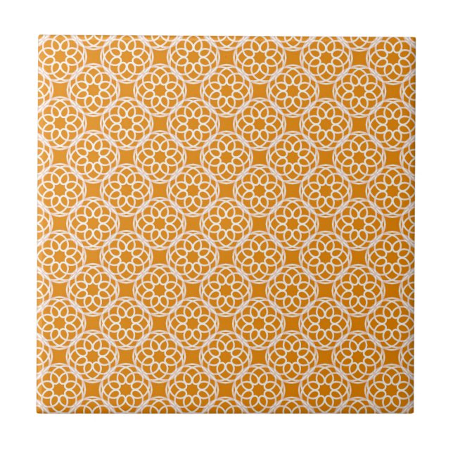 Orange White Geometric Seamless Pattern Tile (Front)