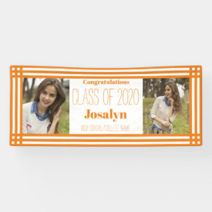 Orange White Geometric Two Photos Graduation Banner