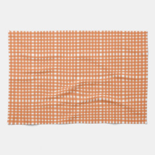 Orange White Gingham Pattern Kitchen Towel