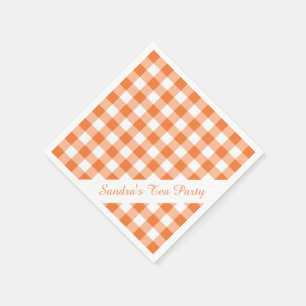 Orange White Gingham Pattern Personalized Party Napkin