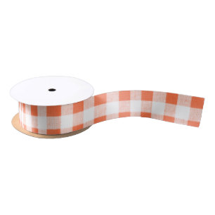 Orange White Gingham Pattern Satin Ribbon