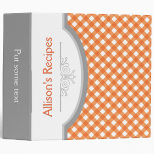 Orange, white gingham pattern with frame recipe binder