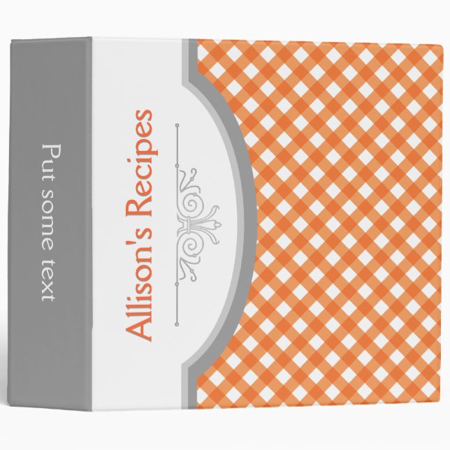 Orange, white gingham pattern with frame recipe binder (Front/Spine)