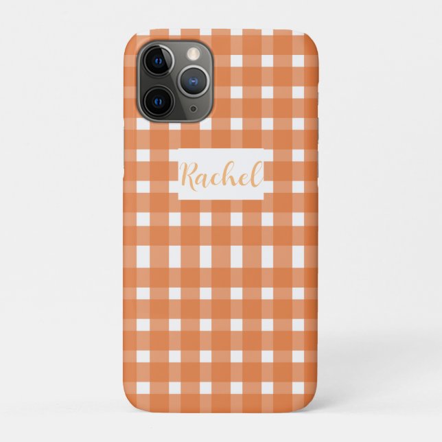 Orange White Gingham Personalized Case-Mate iPhone Case (Back)