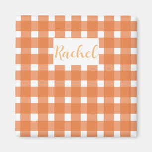 Orange White Gingham Personalized Magnet