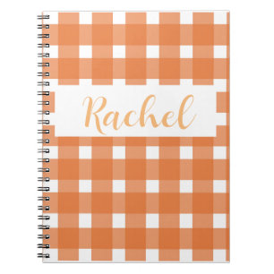Orange White Gingham Personalized  Notebook