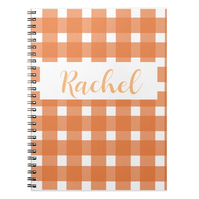Orange White Gingham Personalized  Notebook (Front)