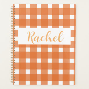 Orange White Gingham Personalized Planner
