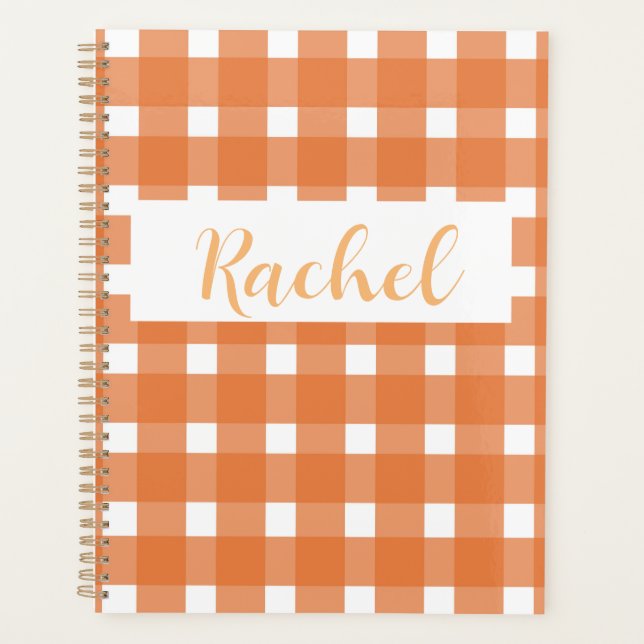 Orange White Gingham Personalized Planner (Front)