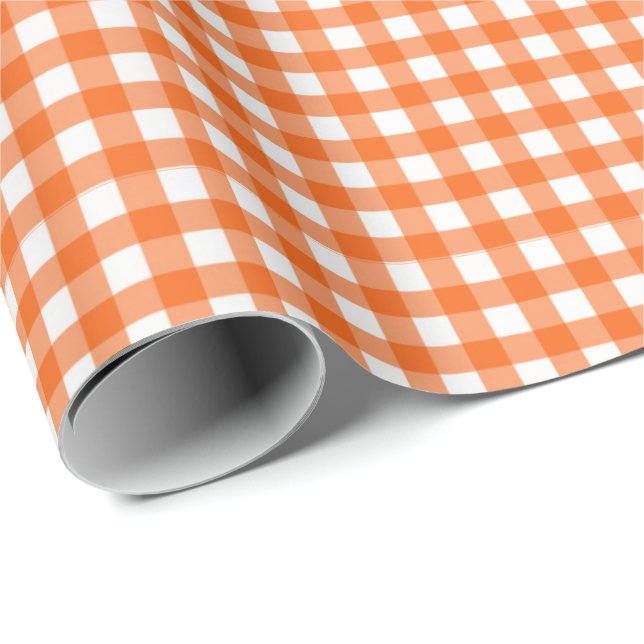 Orange | White Gingham Wrapping Paper (Roll Corner)