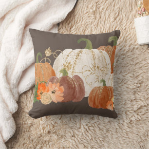 Orange White Gold Pumpkins Fall Thanksgiving  Throw Pillow