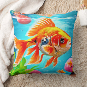 Orange White Goldfish Throw Pillow