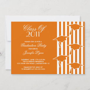 Orange & White Grad Hats Graduation Invitation