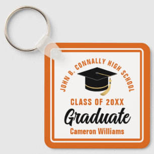 Orange White Graduate 2023 Personalized Graduation Keychain