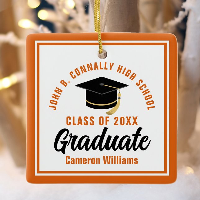 Orange White Graduate 2024 Personalized Christmas Ceramic Ornament (Creator Uploaded)