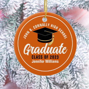 Orange White Graduate Custom 2025 Graduation Ceramic Ornament