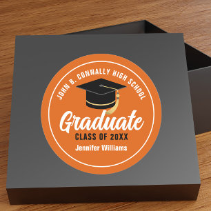 Orange White Graduate Custom 2025 Graduation Classic Round Sticker