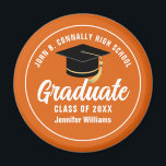 Orange White Graduate Custom 2025 Graduation Magnet<br><div class="desc">This modern orange and white custom senior graduate magnet features classy white typography of your high school or college name for the class of 2025. Customize with your graduating year under the chic black handwritten script and black grad cap for a great personalized graduation keepsake party favour.</div>