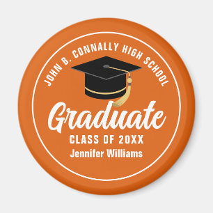 Orange White Graduate Custom 2025 Graduation Magnet