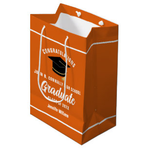 Orange White Graduate Custom 2025 Graduation Party Medium Gift Bag