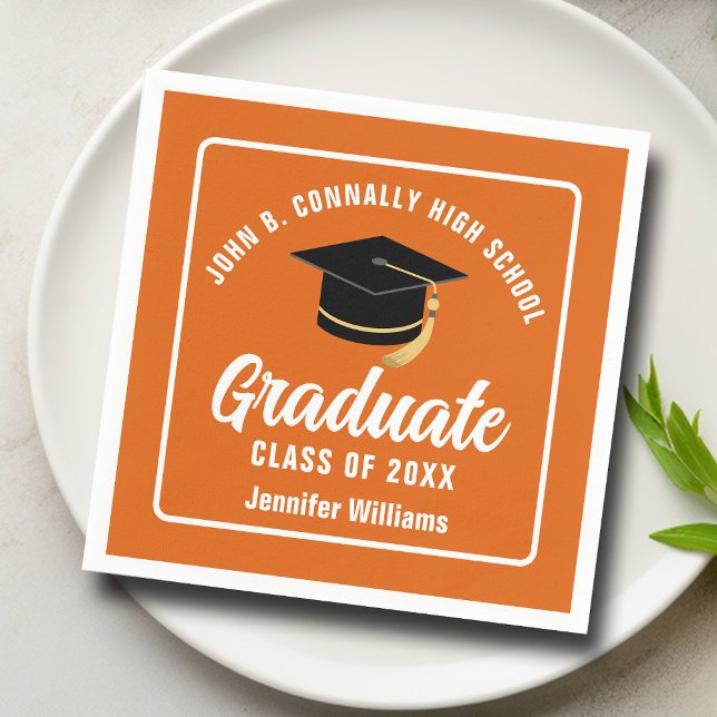 Orange White Graduate Custom Graduation Party Napkin (Creator Uploaded)