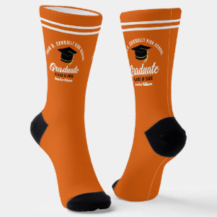 Orange White Graduate Personalized 2025 Graduation Socks