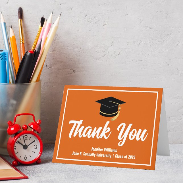 Orange White Graduate Personalized Graduation Thank You Card (Creator Uploaded)