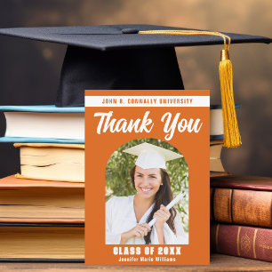 Orange White Graduate Photo Arch 2025 Graduation Thank You Card