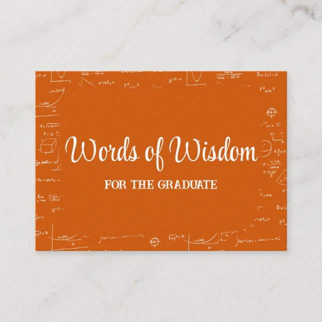 Orange White Graduate Words of Wisdom Advice Enclosure Card (Front)