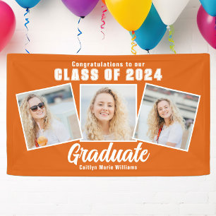 Orange White Graduation Party Photo Collage Banner