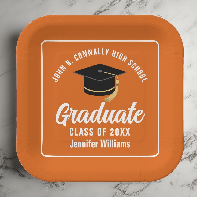 Orange White Graduation Party Square Paper Plate (Creator Uploaded)