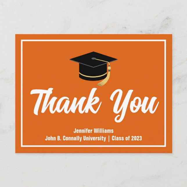 Orange White Graduation Personalized Graduate Postcard (Front)